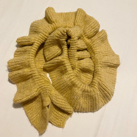 Zara Long Knit Yellow Scarf Ruffle Rouched Wrap Around Neck Warmer Youth - Picture 13 of 13